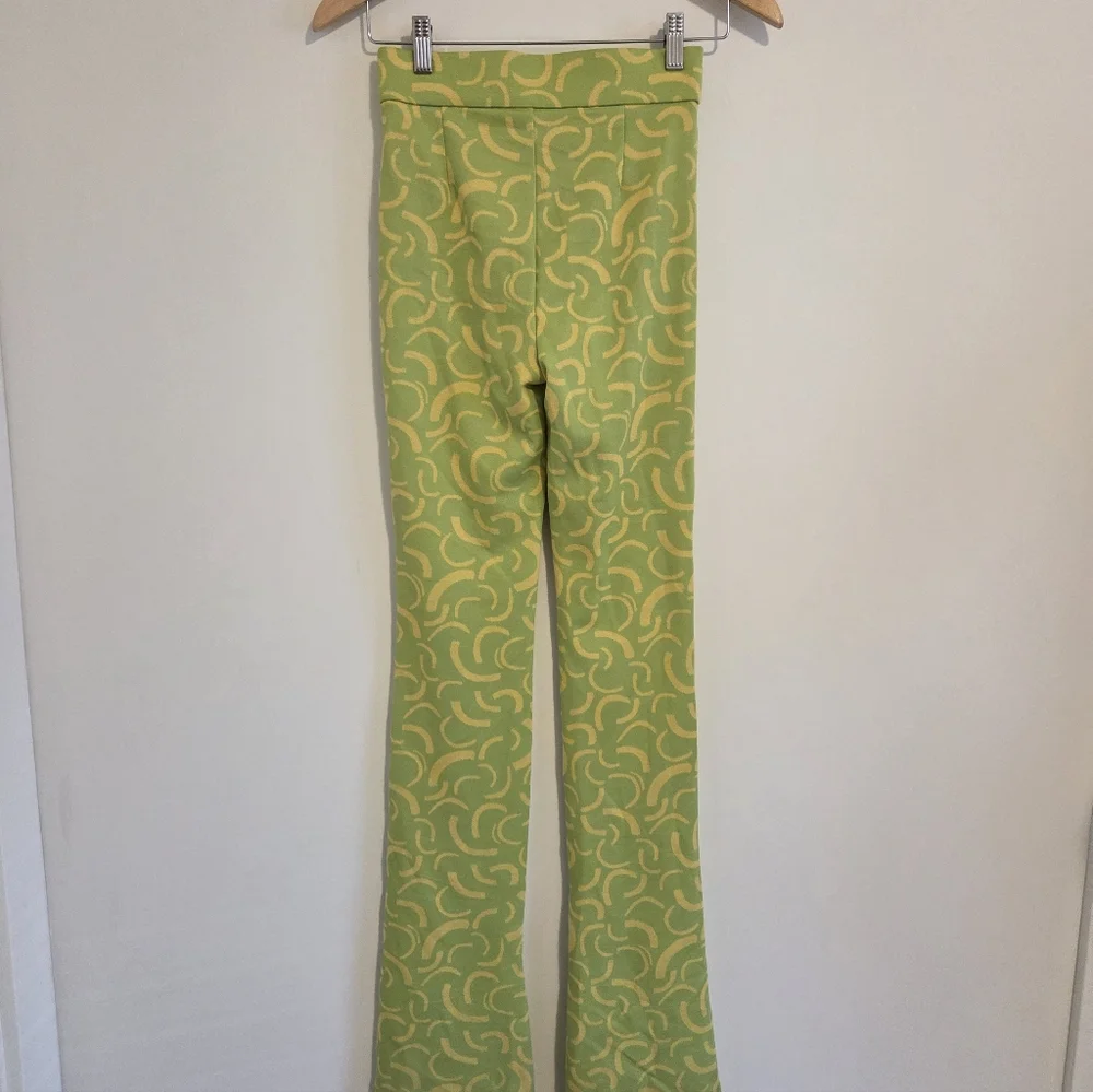 Zara Lime Green & Yellow Retro 70's Style Flared Jacquared Knit Pants NEW - Picture 2 of 9
